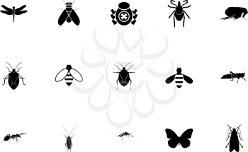 Insects black color set solid style vector illustration