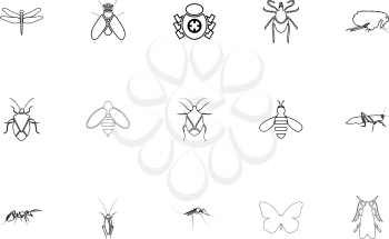 Insects black color set outline style vector illustration