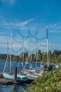 A view of sailboats at Gene Coulon Park in Renton, Washington.
