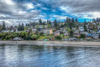 An HDR image of homes in Dash Point, Washington.
