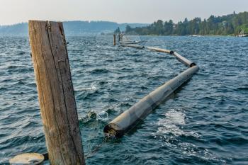 A view of pontoons that create a divide on Lake Washington near Renton, Washington.