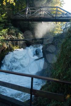 Water rushes down at lower Tumwater Falls in Washington State.