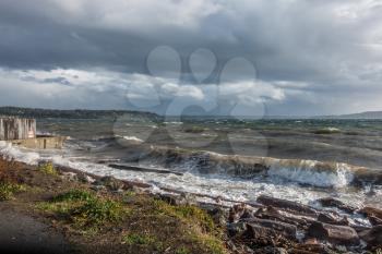 A view of the Puget Sound on a stormy  day. Shot taken from Burien, Washington.