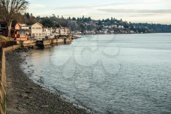 Homes line the shore in West Seattle, Washington.