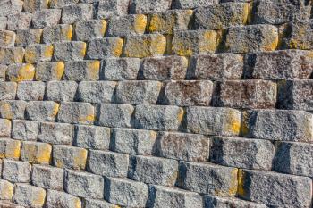 Closeup shot of a wall made of cement blocks. Background or texture.