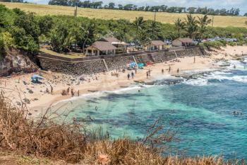 A view of the beach at Hookipa Beach Park on Maui, Hawaii. Turtles on the left.