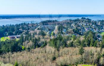 A veiw from above of homes in Astoria, Oregon.