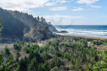 A landscape shot of the shoreline at Cape Disappointnent in Washington State.