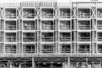 A black and white image of a building under construction in Ruston, Washington.