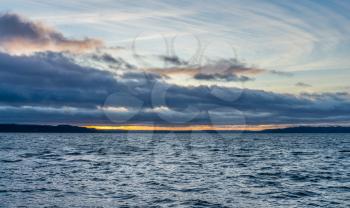 Dark evening clouds over the Puget Sound in Washington State.