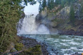 A view from below Snoqualmie Falls in Washington State.
