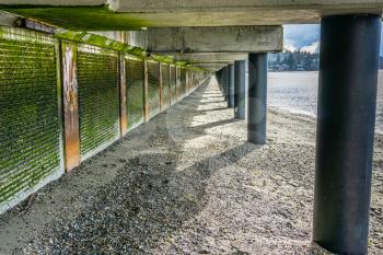a View from under the boardwalk at Redondo Beach, Washington.