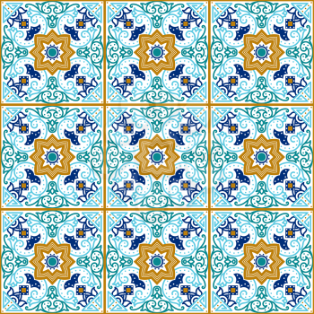 Talavera tile. Vibrant Mexican seamless pattern, originally from Morocco and Lisbon. For fabric, textile, patchwork, flooring and walls
