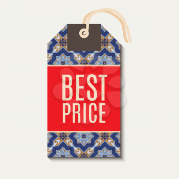 Tag with Portuguese blue ornament azulejos. Template for gift coupon, voucher, tags, 