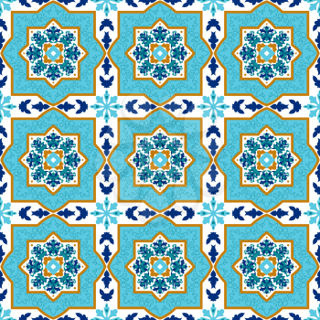 Portuguese azulejo. White and blue. Tile Seamless patterns Mayolika.
