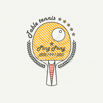 Logo League Table Tennis. The modern style of  thin lines. Badge Ping pong racket with a wreath of leaves and the inscription.