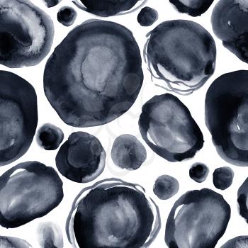 Black spots watercolor paint. Ink stains isolated on white background. Texture to use for wrapping, wallpaper, decor, design postcards, textiles, surface design, banners on the website. Memphis style