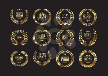Premium gold quality laurel wreath collection for design of labels, badges and other guarantees