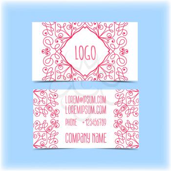 Business carBusiness card with floral ornament, monogram trending style mono line.d with floral ornament, monogram trending style mono line.