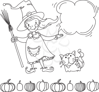 Pretty witch with cat doodle style. Banner for your design flyers, invitations,  posters