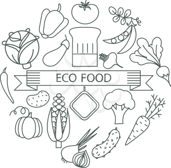 Vector illustration of a concept of healthy eating. Circle shape with organic vegetables icons. Vegatariantsy.