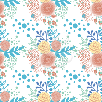 Vintage  seamless pattern. Hand drawn flowers blooming rose. 