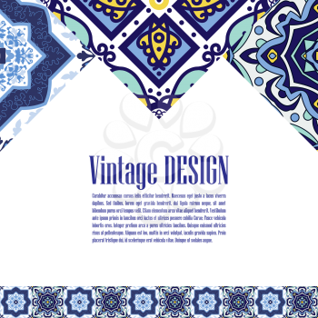 Vintage Banner for business and invitation  card.  Portuguese tiles azulejo. Template with decorative tiles ornamental element. For  postcard, brochure, advertising,  bookmark, leaflet. Vector.