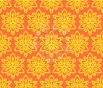 Seamless pattern with sunflowers. Beautiful yellow flowers on an orange background in flat minimalist wallpaper, print, fabric, textile, cases smartphone wrap soaps and cosmetics. Vector illustration.
