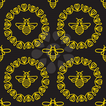 Seamless pattern with insect. Bee texture for corporate identity, packaging luxury brand product, eco-cosmetic, soap, medical product and honey. Style thin line. Decor for smartphone surface design