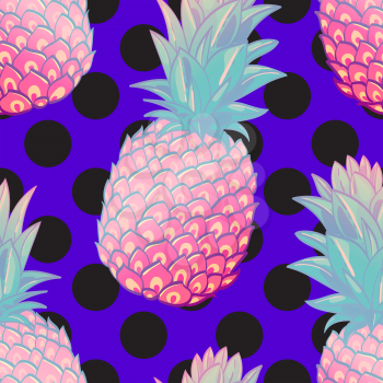Pineapple creative trendy seamless pattern. Neon colors fashionable style memphis, rave Texture for scrapbooking, wrapping paper, textiles, web page, textile wallpapers, surface design, fashion
