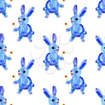 Blue Easter Bunny. Watercolor seamless pattern.Texture for scrapbooking, wrapping paper, textile, home decor, skin smartphones, website, web page, wallpaper surface design fashion