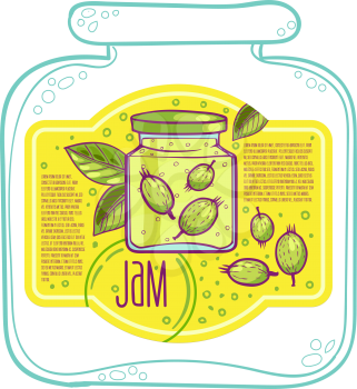 Sweet and healthy homemade gooseberry jam paper label  vector illustration