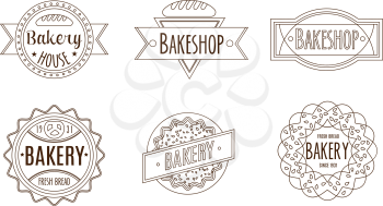 Set of bakery logos, labels and design Elements. Fresh bread, cakes, pies. In vintage style.