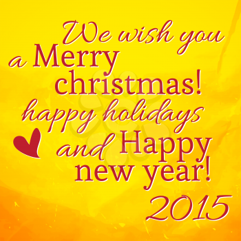 Lettering with the new year and merry christmas on yellow background with yellow texture watercolor