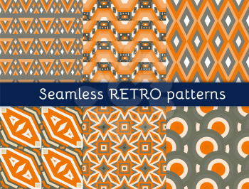Set of six retro ethnic seamless patterns. Aztec geometric backgrounds. Stylish navajo fabric. Modern abstract wallpaper. Vector illustration.