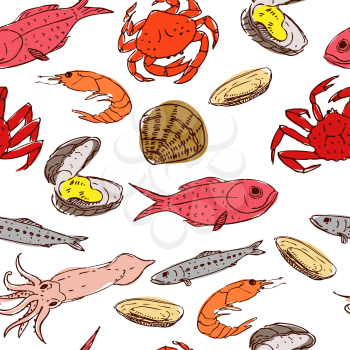 seafood. seamless background with lobster, oysters, and shrimp