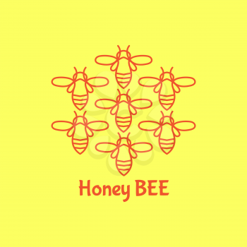 Logo with insect. Badge Bee for corporate identity, packaging luxury brand of bee products, eco-cosmetics, soap, medical products and honey. Trend style in one line.