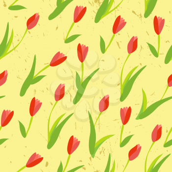 Seamless background with colored tulips. Vector illustration.