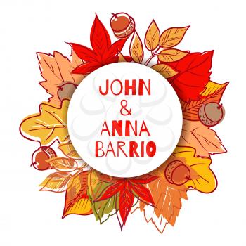Wedding invitation with leaves on an autumn theme