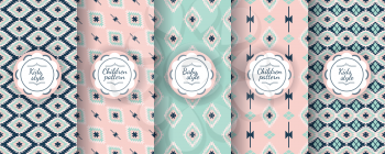 Set of premium motifs for wine packaging. Backgrounds with geo gray ornaments in a traditional Scandinavian style. Also for the design of kid s textiles, prints in a Nordic. Vector seamless pattern