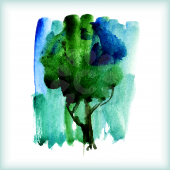 watercolor green tree on a white background for your design