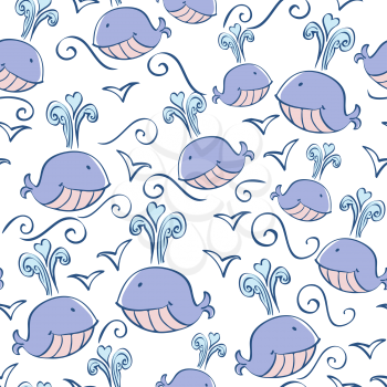 seamless pattern with doodle whales