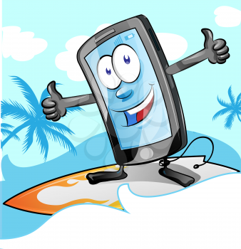 fun mobile surfer character cartoon. vetcor illustration