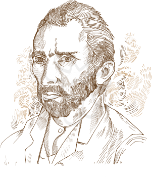 Hand drawn vector portrait.Vincent Van Gogh