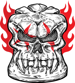 skull sketch design on white  background with flame