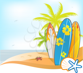 summer background with surboard on background