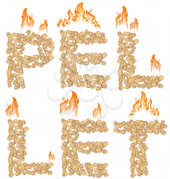
pellet background with fire isolated on white 
