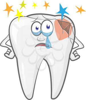 cartoon tooth mascot  Feel bad.,dental caries. vector illustration