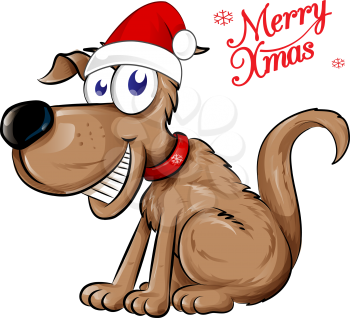 dog Santa Claus with merry christmas text. Isolated  illustration