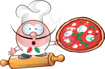 italian pizza chef on rollin pin.illustration cartoon